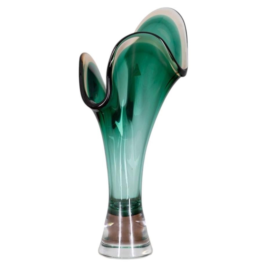 Sommerso Vase in Green Murano Glass by V.A.C. Cimarosti & Pinzan, 1960s