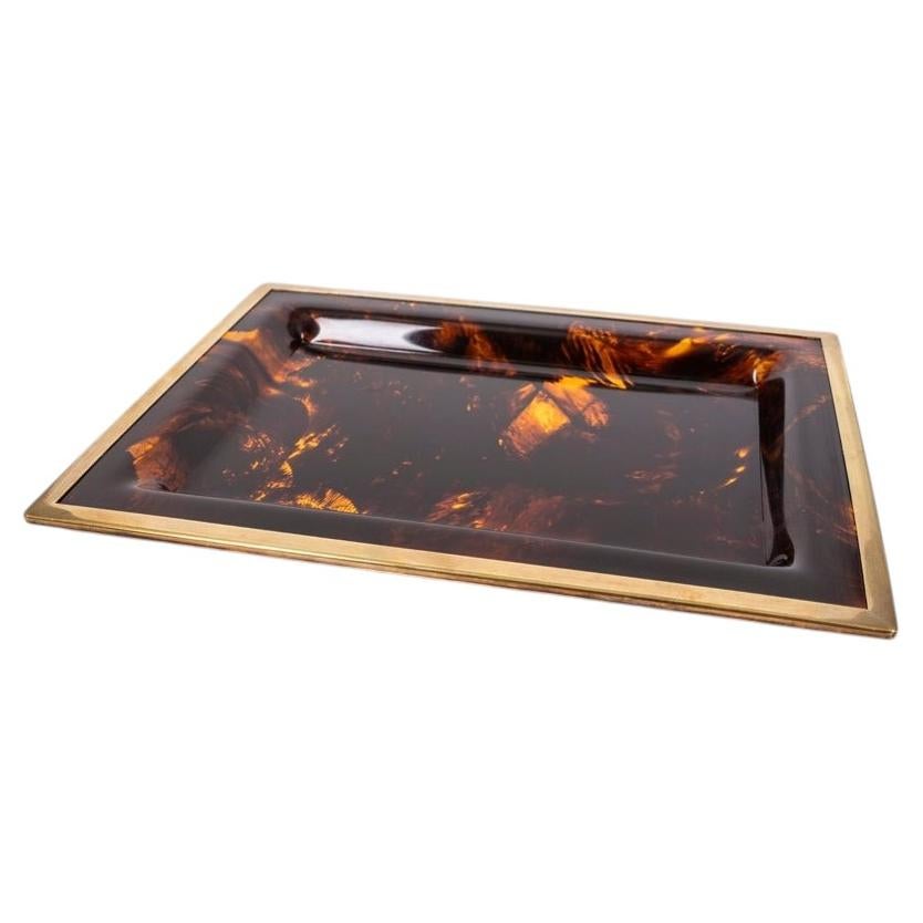 Vintage Italian Brass and Acrylic Glass Tray, 1970s