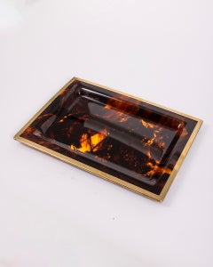 Vintage Italian Brass and Acrylic Glass Tray, 1970s