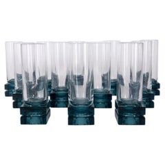 Italienische Vintage-Gläser aus blauem Kristallglas, 1970er Jahre, 11er-Set