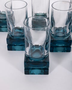 Vintage Italian Blue Crystal Glasses, 1970s, Set of 12