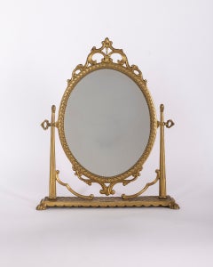 Vintage Italian Decorated Brass Table Mirror, 1960s