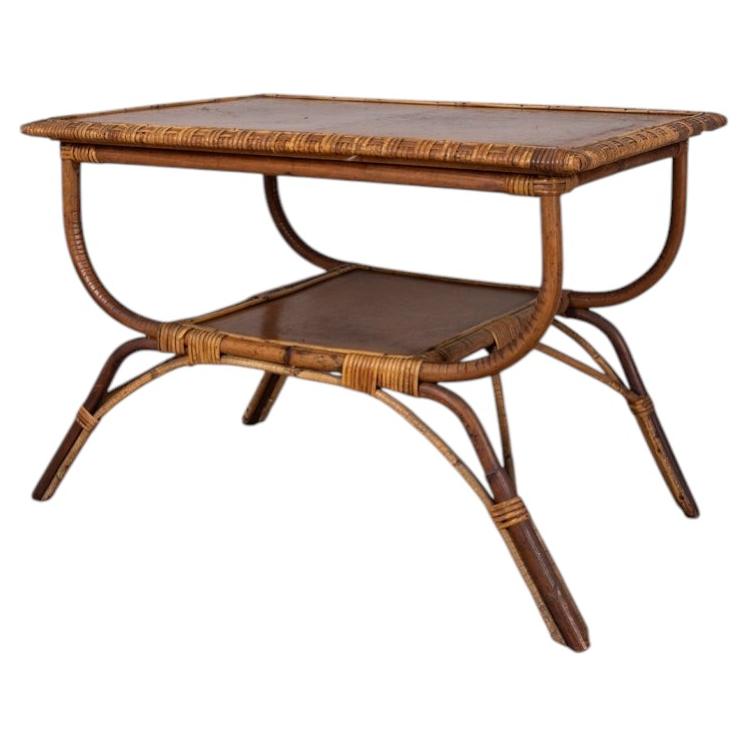 Vintage 1960s Italian design bamboo and wood side table