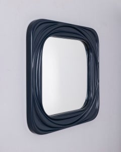 Vintage 1970s square wall mirror in blue plastic, Italian design