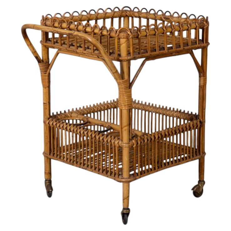 Carrito de bar de bambú de diseño italiano de los años 60