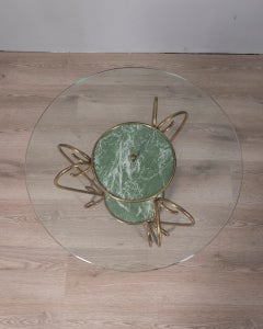 Vintage 1950s coffee table in gold-plated brass and glass, Italian design