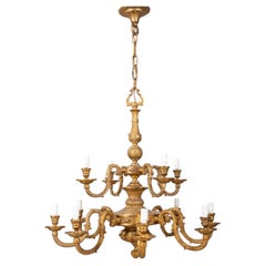 Classic 12-light chandelier in gilded bronze, mid-20th century
