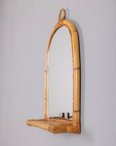 Vintage 1960s Wall Mirror with Bamboo Shelf, Italian Design