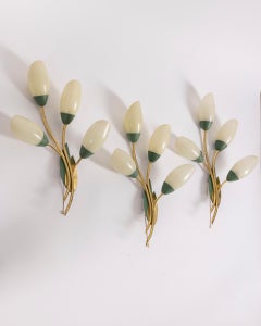Lot de 3 appliques murales vintage des années 1950, style floral, design italien