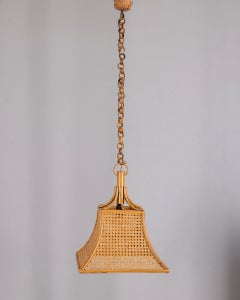 Vintage 1960s Bamboo and Straw Pendant Lamp, Italian Design