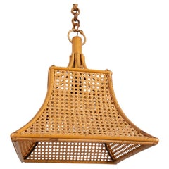 Vintage 1960s Bamboo and Straw Pendant Lamp, Italian Design