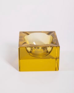 Vintage 1960s Yellow Crystal Ashtray, German Design
