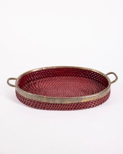Bandeja vintage de los años 70 de mimbre y latón, diseño italiano