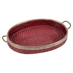 Bandeja vintage de los años 70 de mimbre y latón, diseño italiano