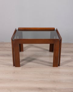 Vintage 1970s Coffee Table in Wood and Glass, Italian Design