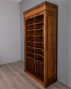 Vintage 1940s Industrial-Style Wooden Roll-Top File Cabinet