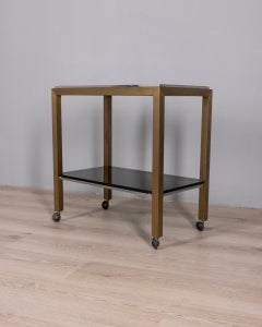 Vintage 1970s Brass and Smoked Glass Cart, Italian Design