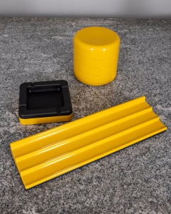 Ensemble de bureau vintage en plastique jaune des années 1970, de la marque Rexite