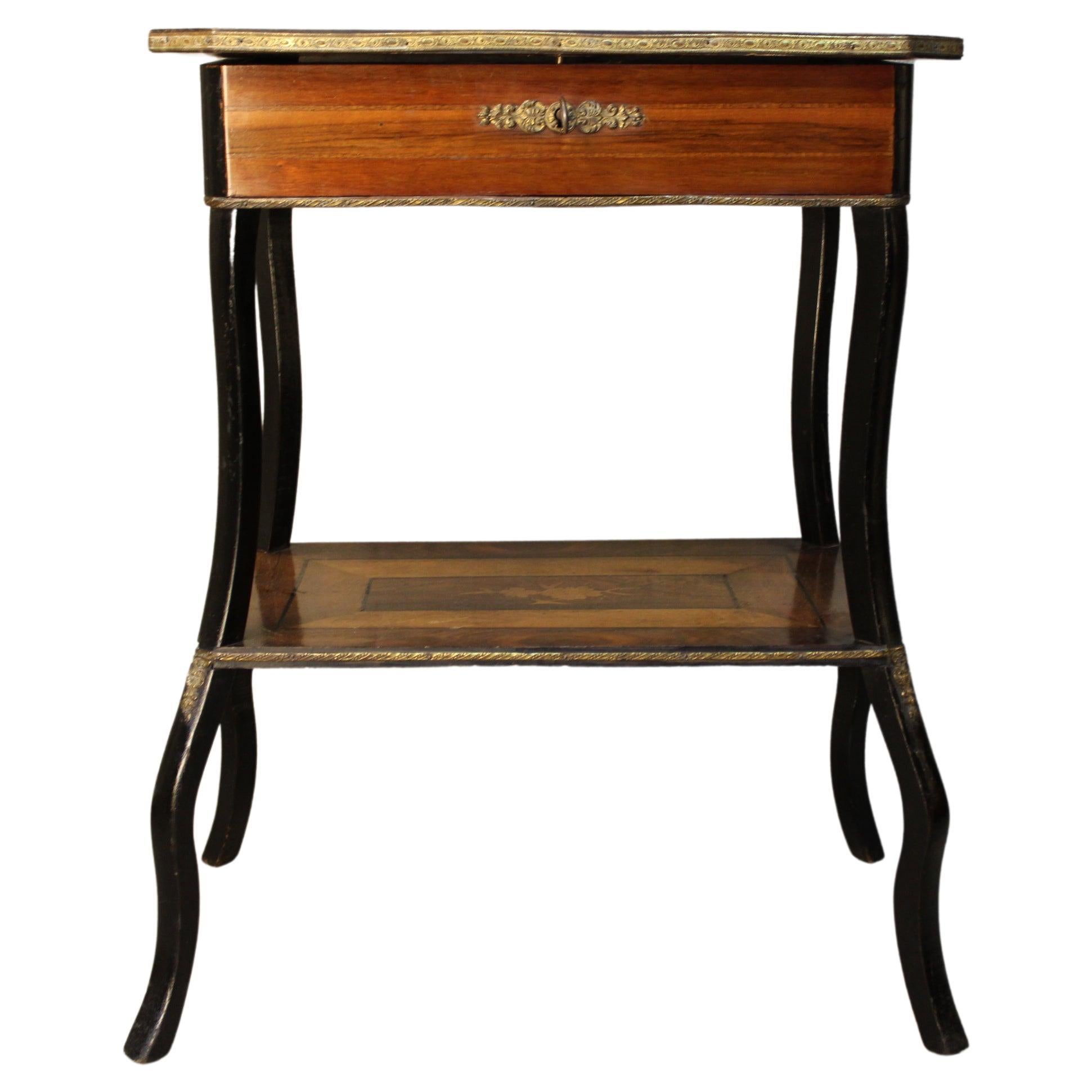 19th century marquetry side table Napoleon III circa 1860 France
ebonized legs and marquetry top with different kind of woods
will be shipped inside a wood box 
storage and container shipping is possible
 