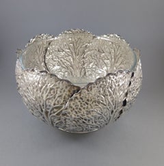 Sterling Silver salad bowl modeled as cabbage leaves