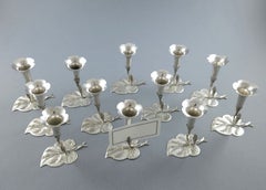12 Sterling Silver Place Card Holders flowers