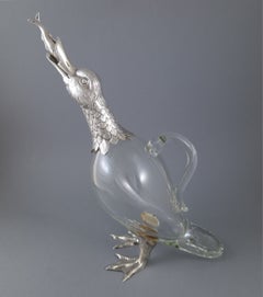 Sterling silver and glass duck decanter