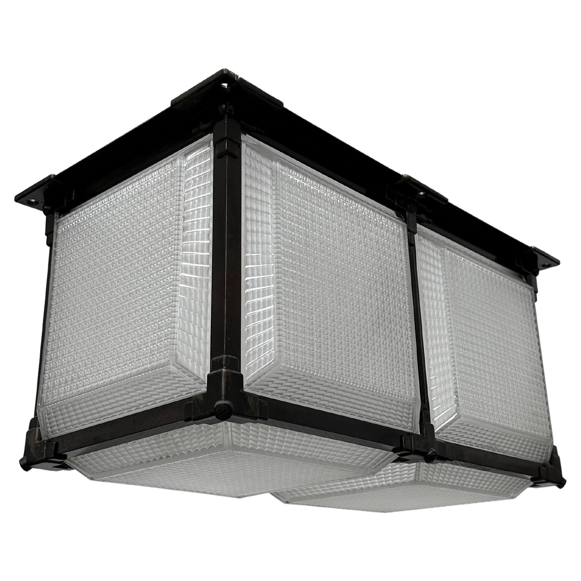 Run Set Antique Vintage Flush Mounted Holophane Hedralite Ceiling Light Lantern