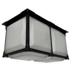 Run Set Antique Vintage Flush Mounted Holophane Hedralite Ceiling Light Lantern