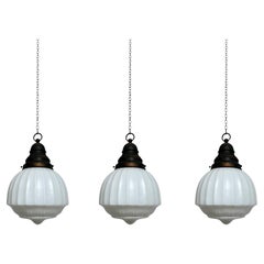 Set Run Antique Vintage Church Opaline Milk Glass Ceiling Pendant Light Lamp