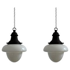Run Set Antique Vintage Two Tone Church Opaline Milk Glass Ceiling Pendant Light