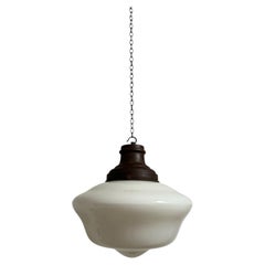 Antique Vintage English XL Church Opaline Milk Glass Ceiling Pendant Light Lamp