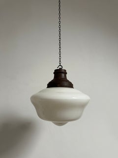 Antique Vintage English XL Church Opaline Milk Glass Ceiling Pendant Light Lamp