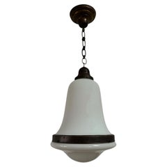 Antique Vintage German Bauhaus Peter Behrens Style Opaline Ceiling Pendant Light