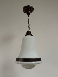 Antique Vintage German Bauhaus Peter Behrens Style Opaline Ceiling Pendant Light