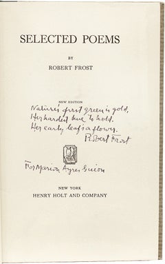 FROST, Robert. Selected Poems. 1932 - INSCRIBED WITH A POEM