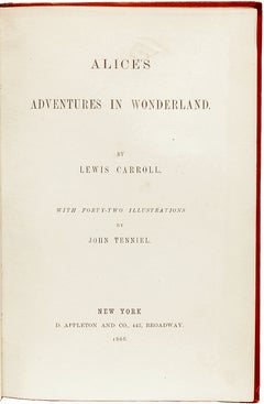 DODGSON - Lewis Carroll. Alice in Wonderland - FIRST EDITION - NY: Appleton 1866