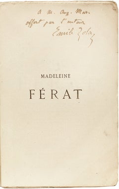 ZOLA, Emile. Madeleine Ferat. (1869 - SECOND EDITION - PRESENTATION COPY)