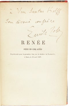ZOLA, Emile. Renee - 1887 - FIRST EDITION - PRESENTATION COPY