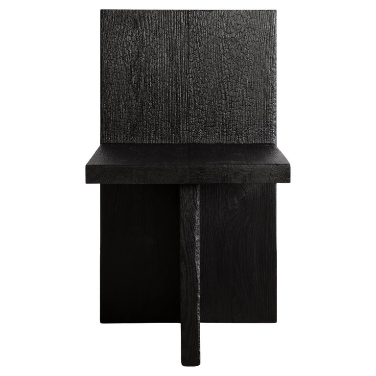 Charred Oak Dining Chair with Hand Chiseled Japanese Joinery For Sale