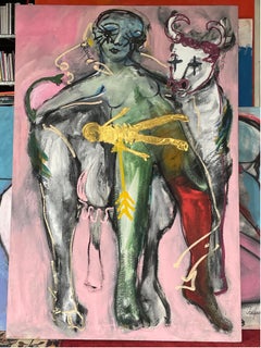 Large format figurative painting "L’ange s’endort" by Francky Criquet