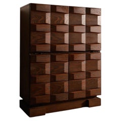 Jean Batenburg Brutalist Walnut Cabinet, Belgium, 1970s