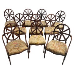 Set of Ten 10 (8+2 arms) Carved Wheelback Mayhew & Ince Dining Chairs