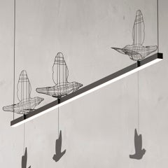 Single Modern Chandelier Lamp “Flight Shadows”, Stainless Steel Lighting
