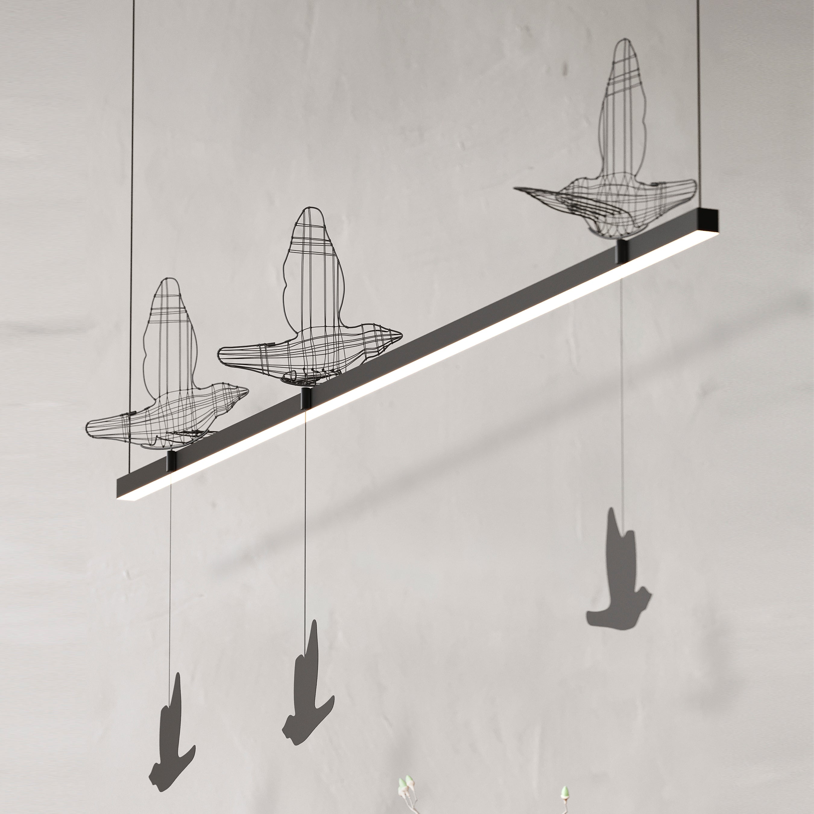 Lampe à suspension minimaliste Flight Shadows de 1500 mm, éclairage moderne en acier