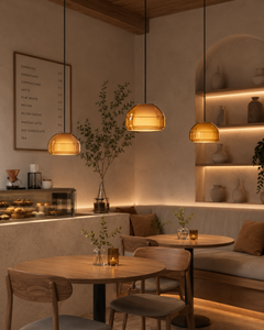 Amber Blown Glass Pendant Light  Modern Minimalist Hanging Lamp