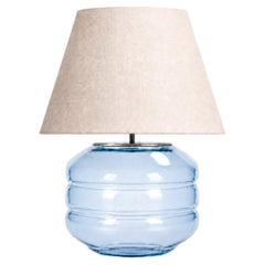 Hand-Blown Glass Table Lamp with Linen Shade in Aqua