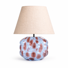 Hand-Blown Glass Table Lamp with Linen Shade in Azure speckled
