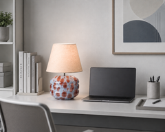 Hand-Blown Glass Table Lamp with Linen Shade in Azure speckled