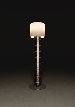 Handgefertigte keramische Stehlampe aus schwarzer, glänzender Gasolin-Glasur mit Lampenschirm aus Leinen
