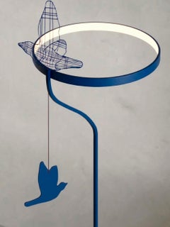 Lampadaire minimaliste « Flight Shadows » : luminaire moderne en acier inoxydable, bleu